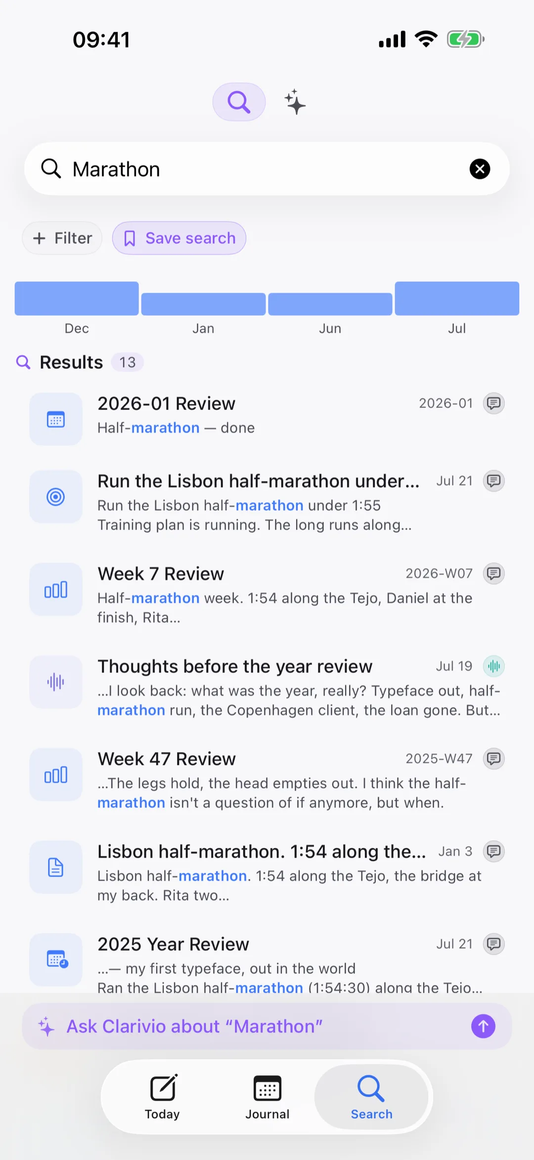 Clarivio search — ask your life anything, on-device
