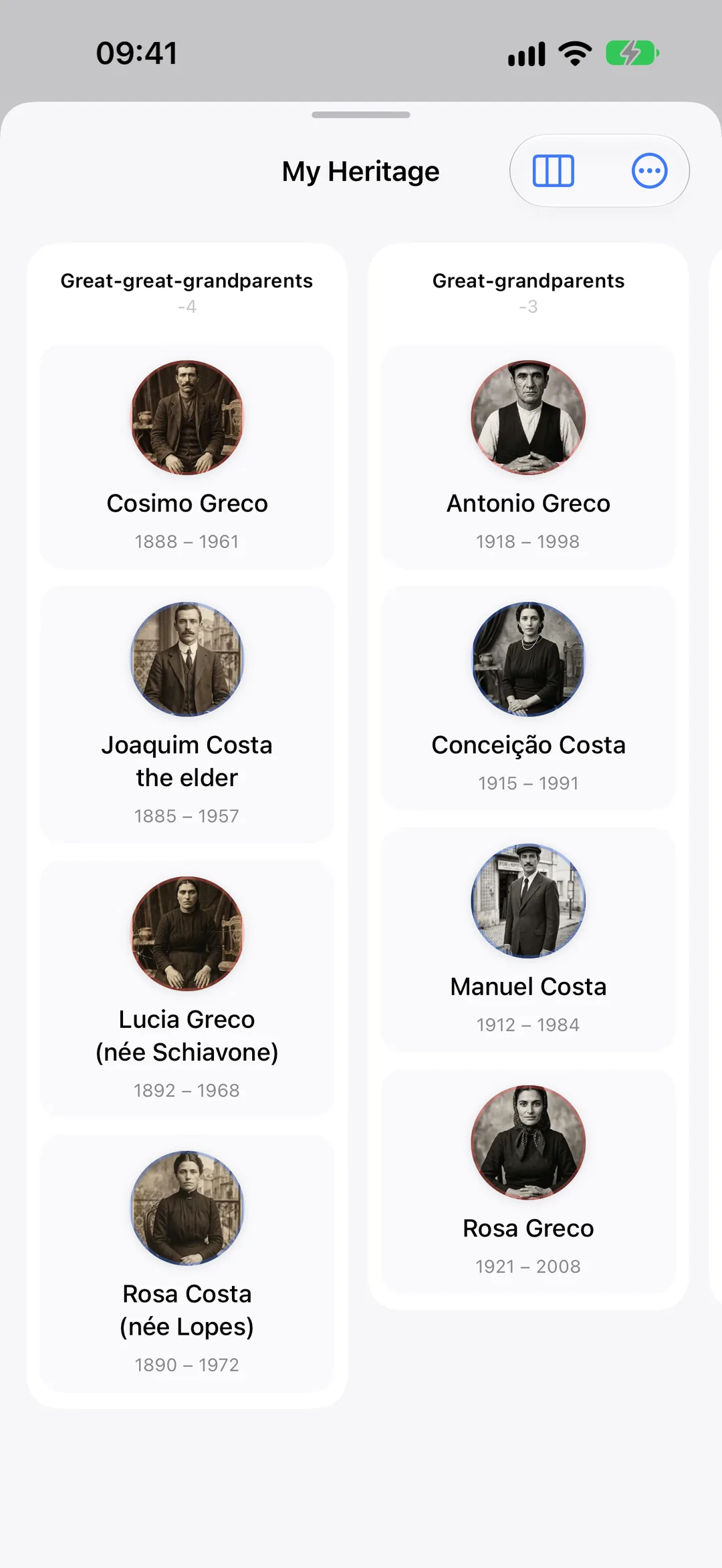 Clarivio Heritage: a family tree across generations.